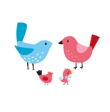 Blue and red bird with small red birds clip art